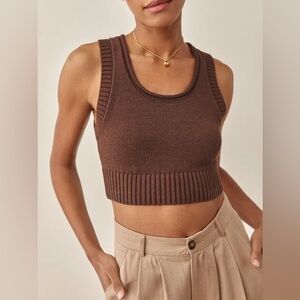 Reformation Brown Ribbed Knit Crop Top